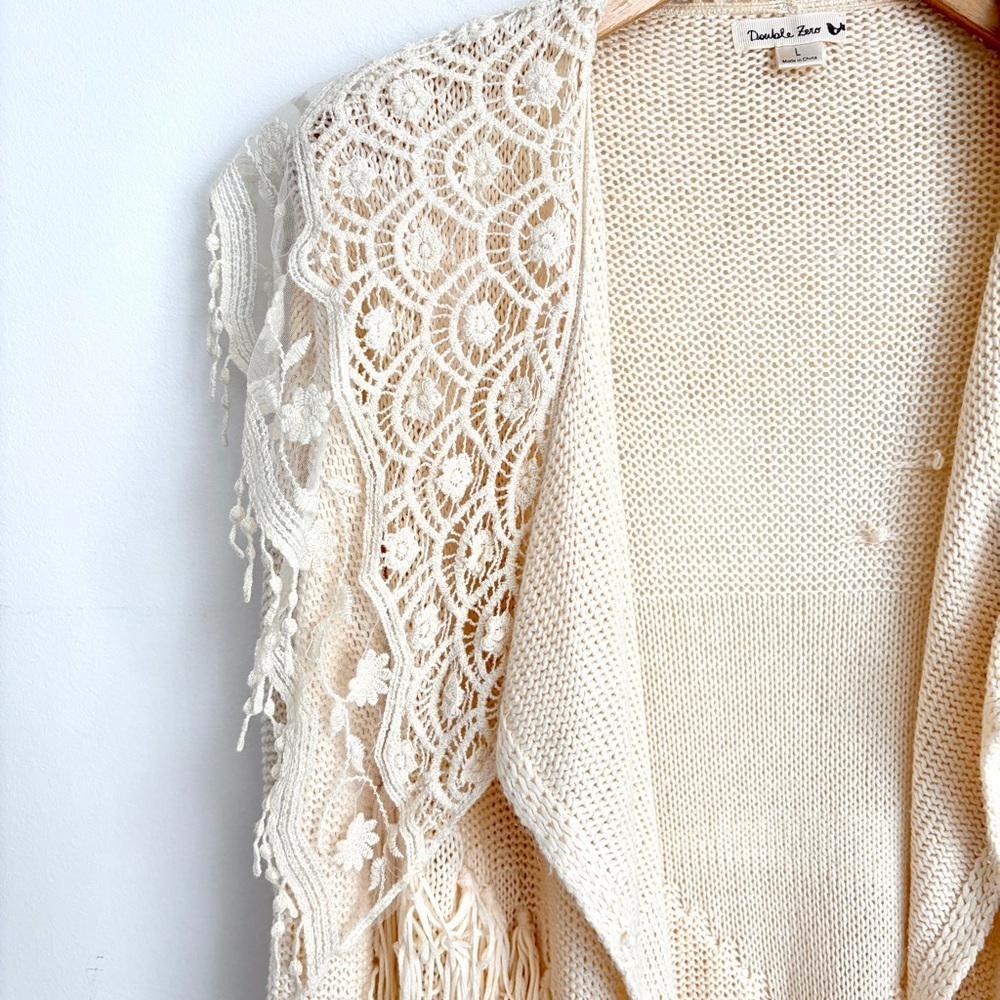 Lace Prairiecore Crochet Fringe Cardigan - Size L - Picture 3 of 9